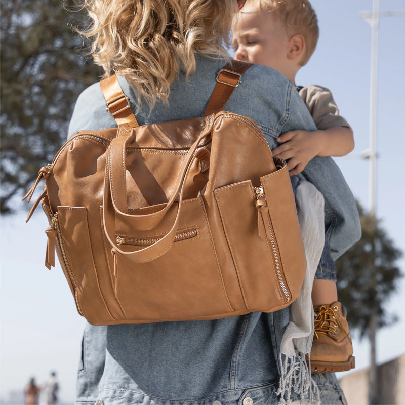 Close-up of the vegan leather texture on the Milaloo diaper bag